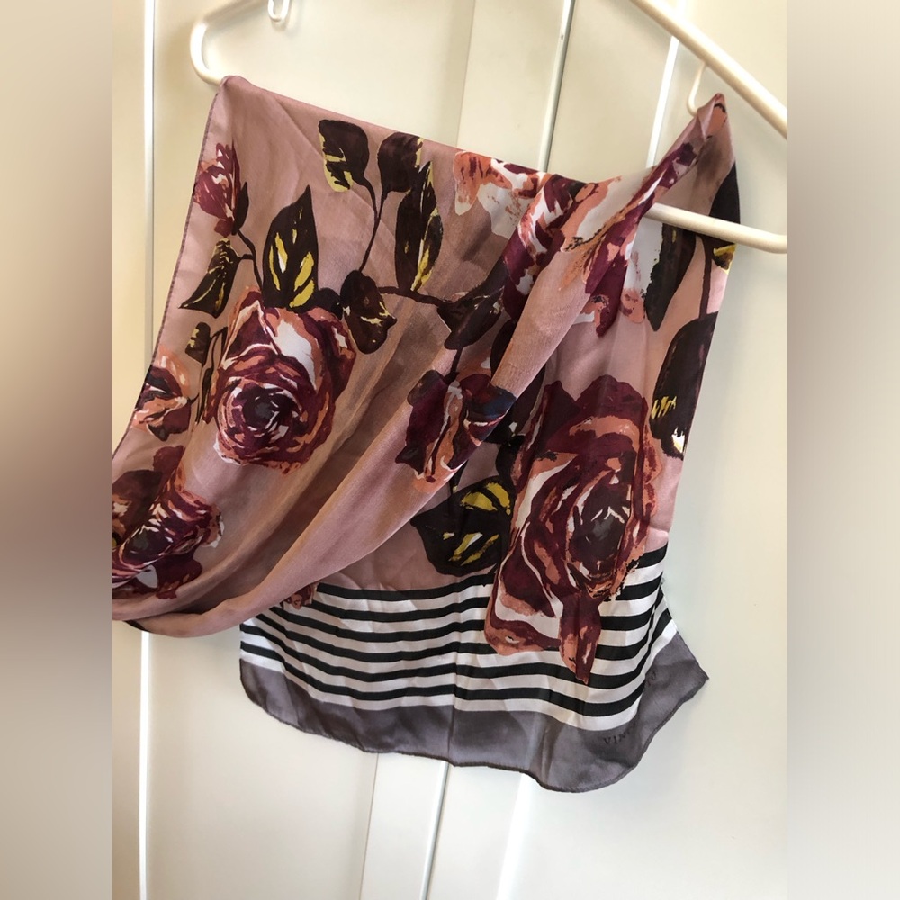 Vince Camuto Floral & Stripe Oblong Scarf 100% silk - Picture 5 of 11